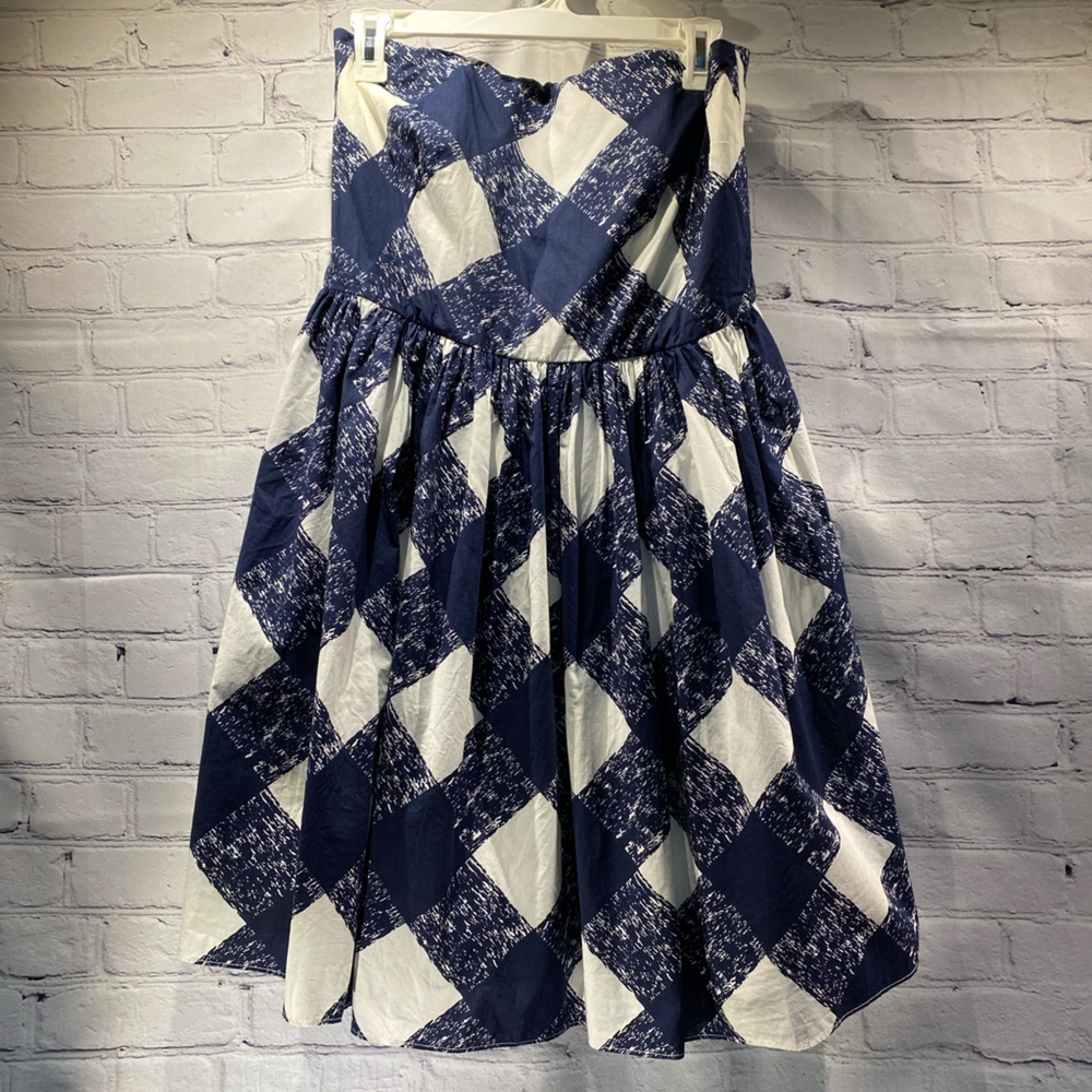Boden Navy and White Strapless Dress
